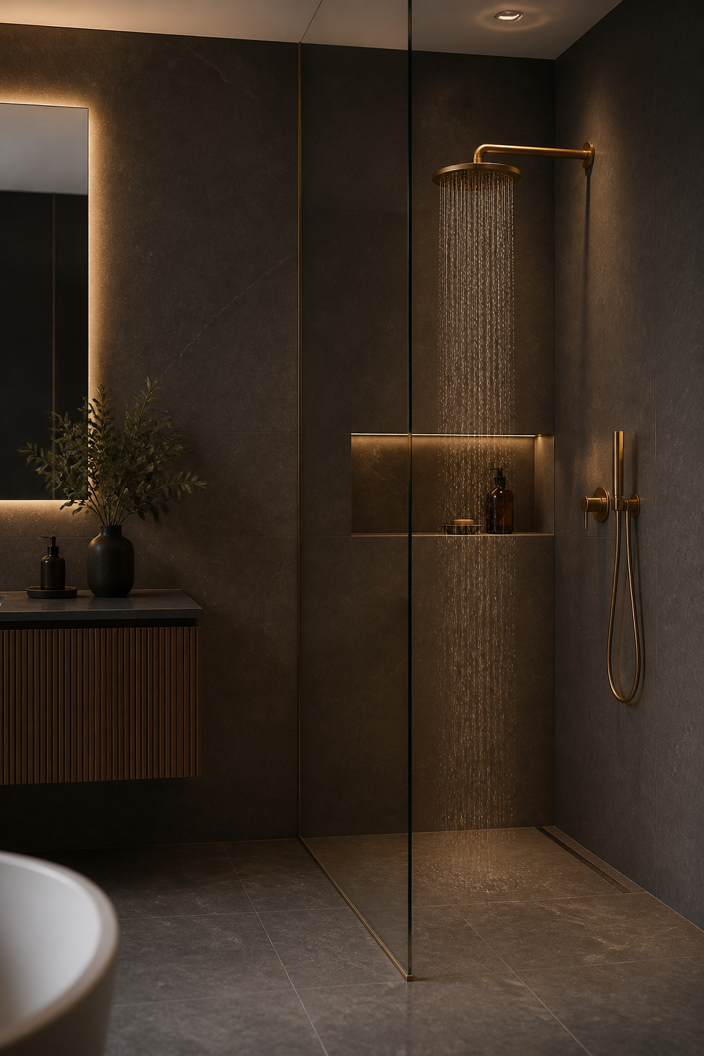 Premium dušiklaas tumedas spa stiilis vannitoas